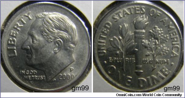 Franklin Delano Roosevelt Dime. 2000P,Mintmark: P (for Philadelphia, PA) above the date