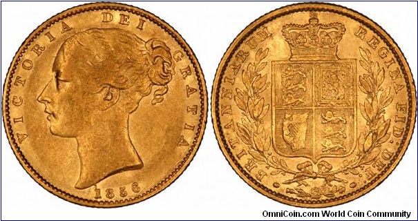 We keep slowly chipping away at the number of Victoria shield sovereign dates for which we do not have a good photo to support a new dedicated page on our 'Gold Sovereigns' website. The 1856 shown is March number 39, Spink number 3582D, there is only one type and variety of this date. Only another 25 different dates to go!