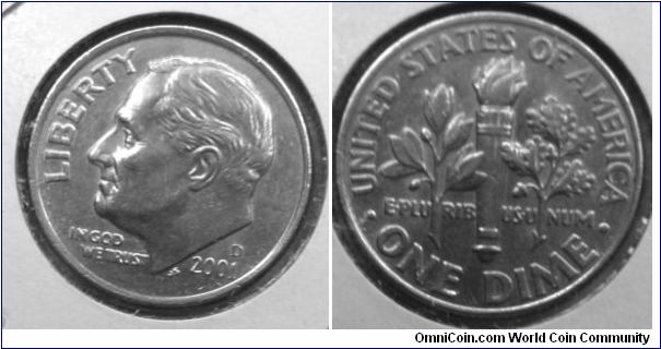 Franklin Delano Roosevelt DIME, 2001D Mintmark: D (for Denver) above the date