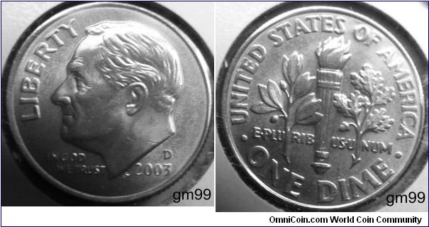 Franklin Delano Roosevelt DIME, 2003D Mintmark: D (for Denver) above the date