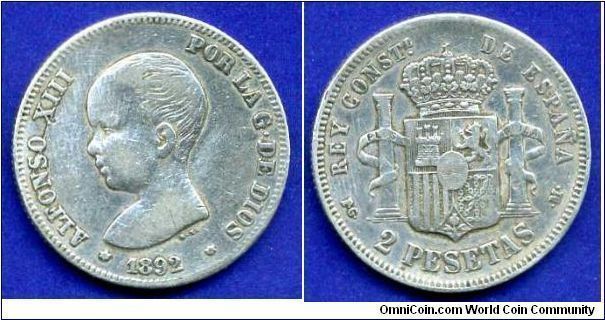 2 Pesetas.
Alfonso XIII (1885-1931).
(M) Madrid mint.


Ag835f. 10,0gr.