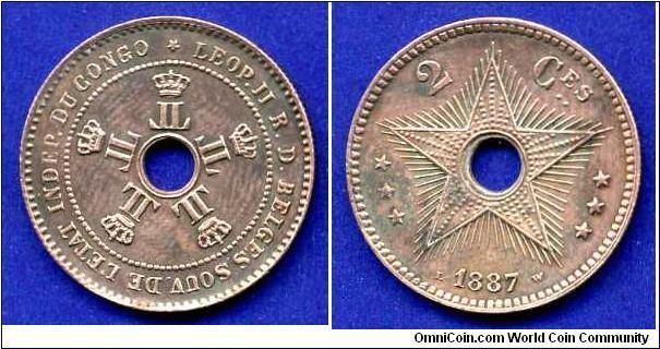 2 cents.
Belgian Congo.
Leopold II (1865-1909).


Br.