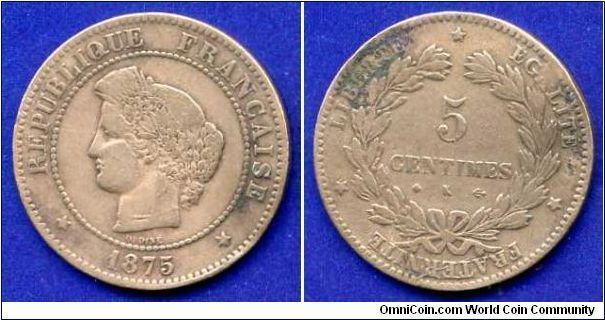 5 centimes.
Republique Francaise.
'K'- Bourdeaux mint.


Br.