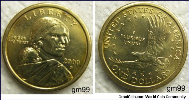 2000-D SACAGAWEA DOLLAR, Mintmark: D (for DENVER centered below the date.