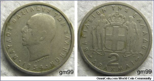 2 Drachmai.Date Mintage 
1954- 12,609,000