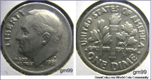 Franklin Delano Roosevelt Dime,1981P Mintmark: P (for Philadelphia, PA) above the date