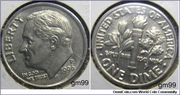 1996P Franklin Delano Roosevelt DIME,  
Mintmark: P (for Philadelphia, PA) above the date