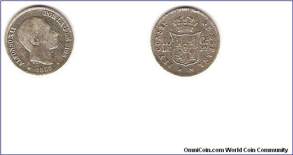 Spanish Colonial
10 centavos de Peso
Alfonso XII