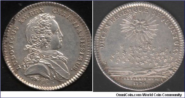 silver jeton issued for the `Secretaires du Roi' in 1724.