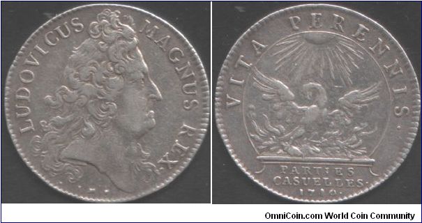 silver jeton issued for the `Parties Casuelles' in 1710.