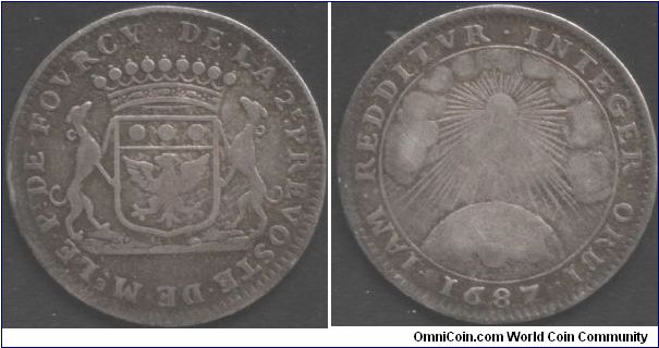 silver jeton issued during the second term in office of M'sieu de Fourcy, Lord Provost (mayor)of Paris in 1687.