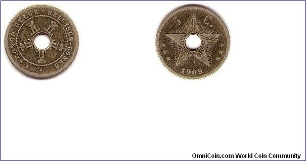 Belgian Congo
5 centimes
Leopold II