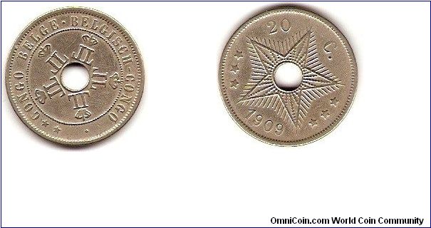 Belgian Congo
20 centimes
Leopold II