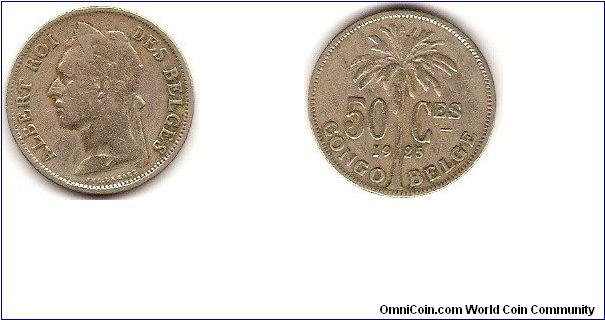 Belgian Congo
50 centimes
Albert I
French version