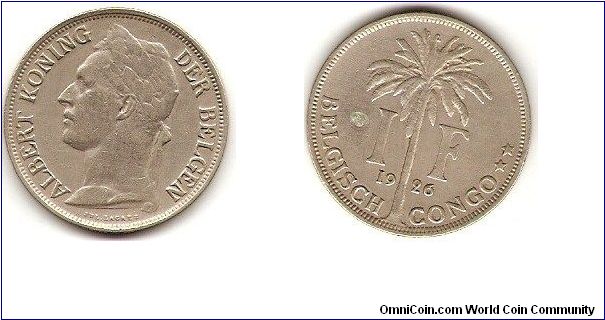 Belgian Congo
1 franc
Albert I
Flemish version