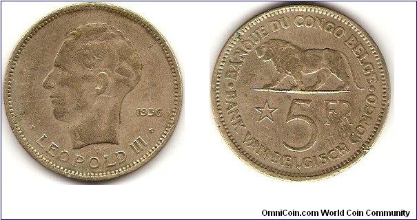 Belgian Congo
5 francs
Leopold III