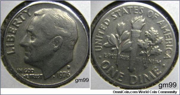 Franklin Delano Roosevelt DIME, 1976D,Mintmark: D (for Denver, CO) above the date