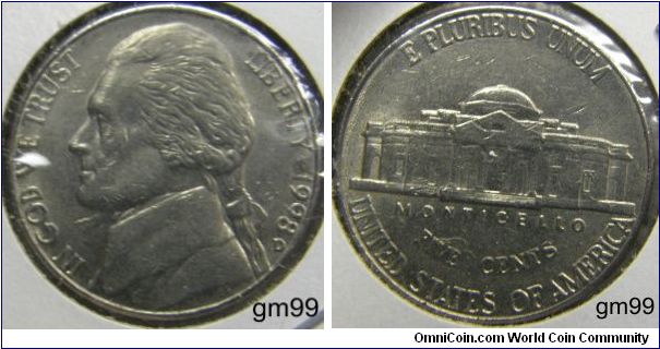 JEFFERSON FIVE CENTS 1998D,Mintmark: Small D (for Denver, Colorado) below the date on the lower right obverse