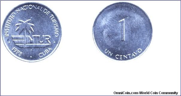 Cuba, 1 centavo, 1988, Al, Intur.                                                                                                                                                                                                                                                                                                                                                                                                                                                                                   