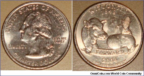 USA, quarter dollar, 2004 Statehood Quarters - Wiskonsin P