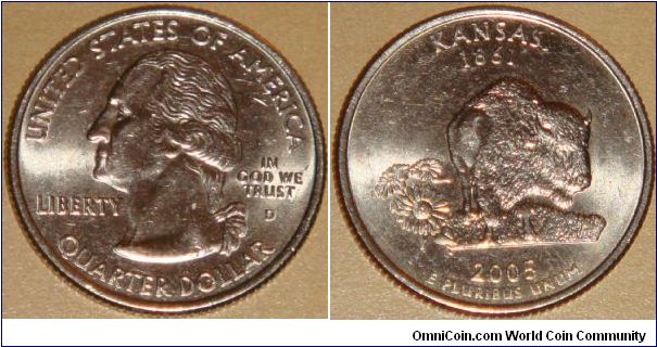 USA, quarter dollar, 2005 Statehood Quarters - Kansas D