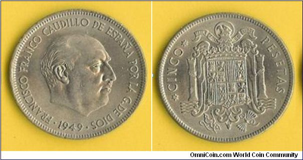 5 Pesetas, Franco, big one