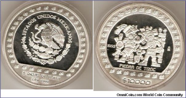 10000 pesos
5 oz. silver
Stone of Tizoc
