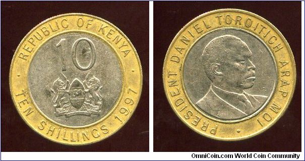 10 Shillings
President D Moi
State coat of arms & value