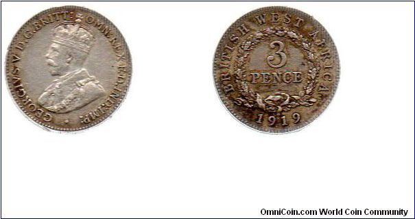 1919 H British West Africa 3 pence