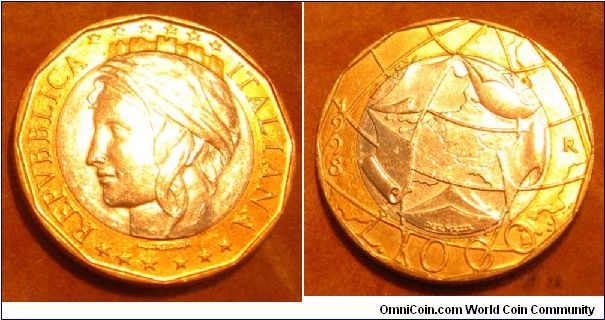 1000 Lire, Bimetal, Correct Map of united Germany