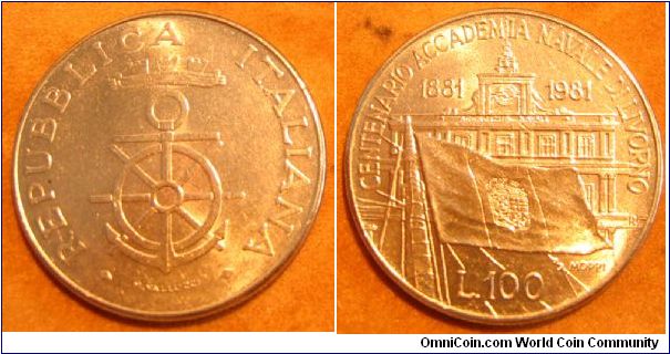 100 Lire, Centenario Accademia Navale di Livorno 1881-1981