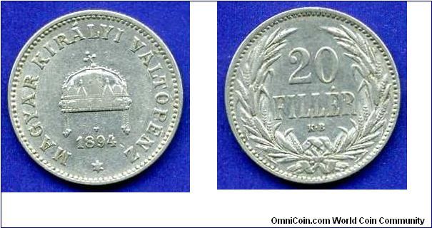 20 filler.
Austro-Hungary empire.
'KB'-Kremnitz mint.


Cu-Ni.