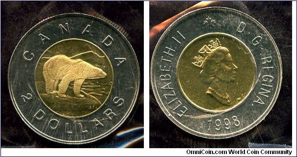 $2  Bi Metalic 
Polar Bear
Elizabeth II
W Mint Mark
