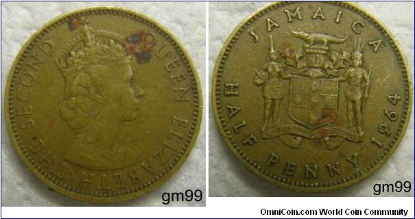 QUEEN ELIZABETH II, JAMAICA, HALF PENNY, 1964