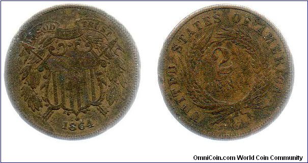 1864 USA 2 cents
