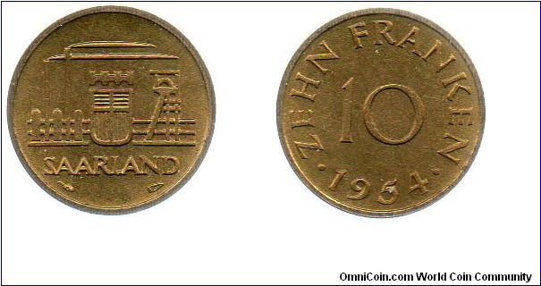 1954 Saarland 10 Franken