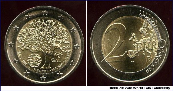2 euro
Presidency of the Council of the European Union
Cork Tree & Portugese Coat of Arms
Map of the community