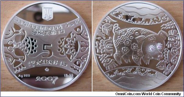 5 Hryven - Year of the pig - 16.80 g Ag 925 - mintage 15,000