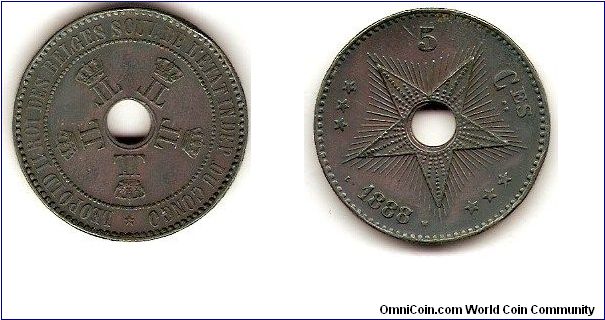 Congo Free State
Leopold II king of Belgium, sovereign of the Congo Free State
5 centimes