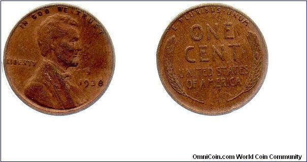 1938 Lincoln wheat cent