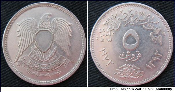 Arab Republic of Egypt, 5 piastres, Cu-Ni, also dated 1972