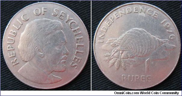 Republic of Seychelles, 1 rupee, Cu-Ni, obverse President James Mancham, reverse triton conch