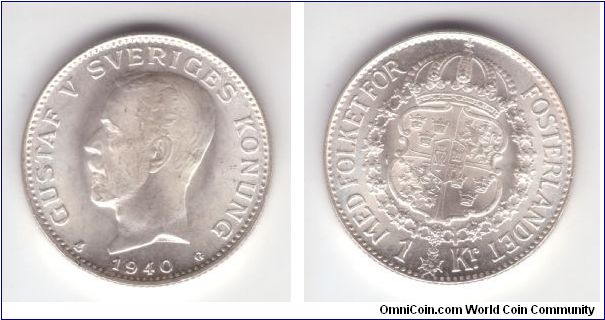KM-786.2, Sweden 1940 Krona in nice brilliant uncirculated condition.