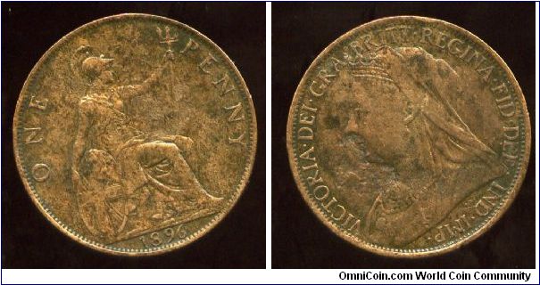 1896
1d Penny
Brittania seated holding Shield & trident
Queen Victoria 1837-1901