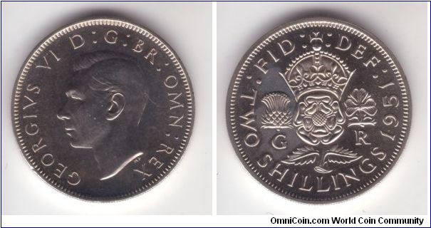 KM-878, Great Britain 1951 two shillings (florin) in proof; not a perfect one as taken from original set.