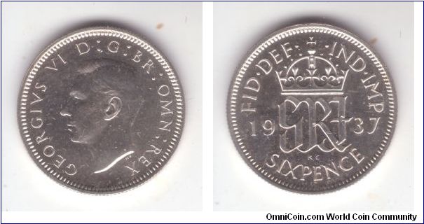 KM-852, Great Britain 1937 6 pence in proof; from set