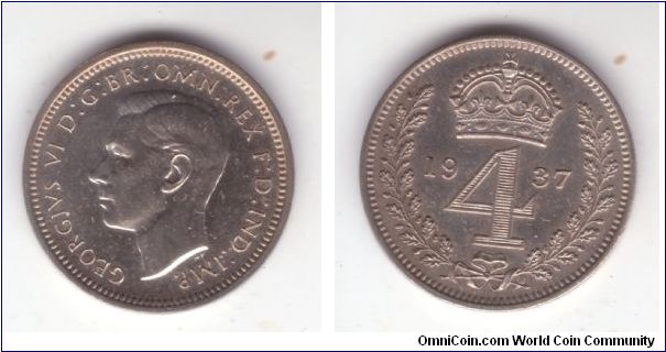 KM-851, Great Britain 1937  maundy 4 pence (groat) in proof; from specimen set