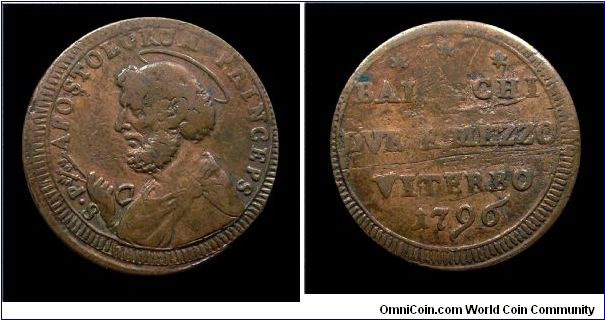 Papal States - Pius VI - 2 1/2 Baiocchi - Viterbo mint - Mm.  30,1