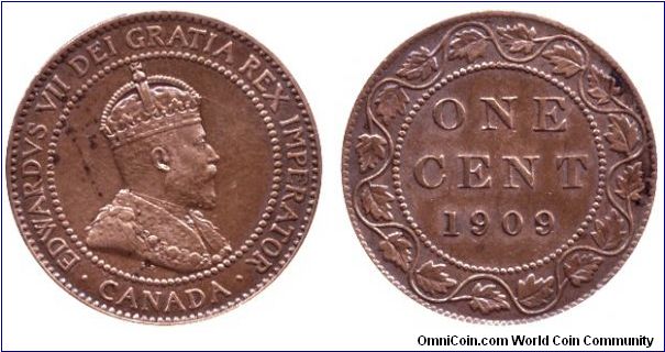 Canada, 1 cent, 1909, Bronze, King Edward VII.                                                                                                                                                                                                                                                                                                                                                                                                                                                                      