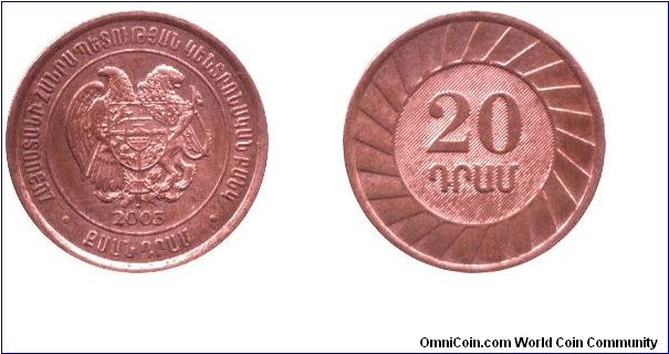Armenia, 20 drams, 2003.                                                                                                                                                                                                                                                                                                                                                                                                                                                                                            